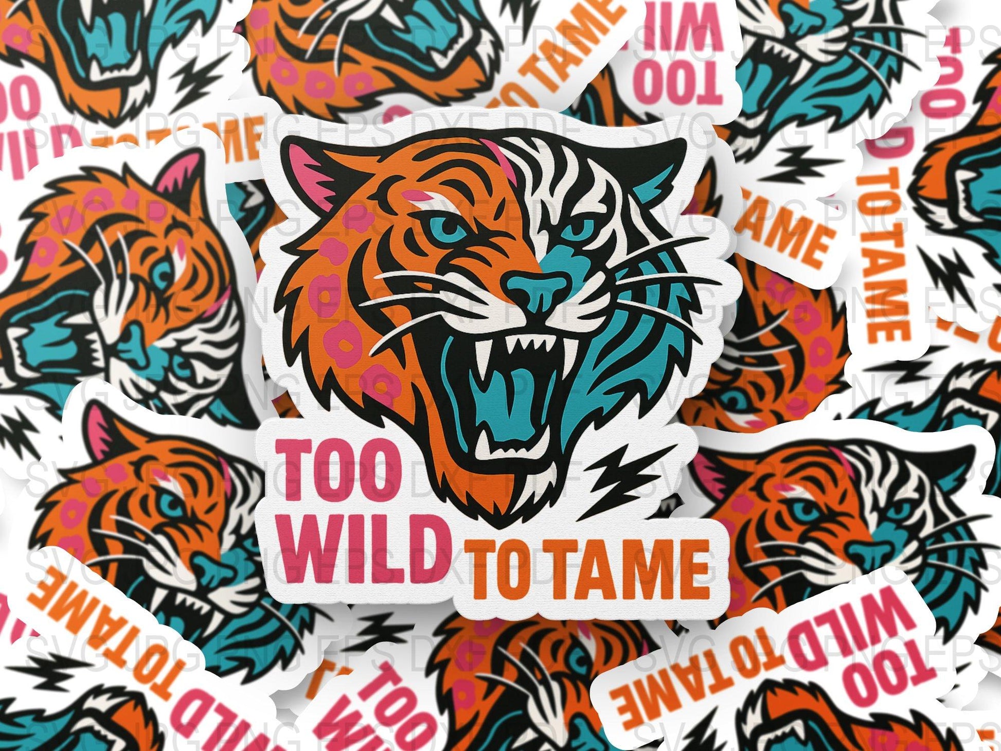 Colorful Tiger Sticker Pack, Wild Jungle Animal Decals, Vibrant Retro Sticker Set for Laptops and Water Bottles
