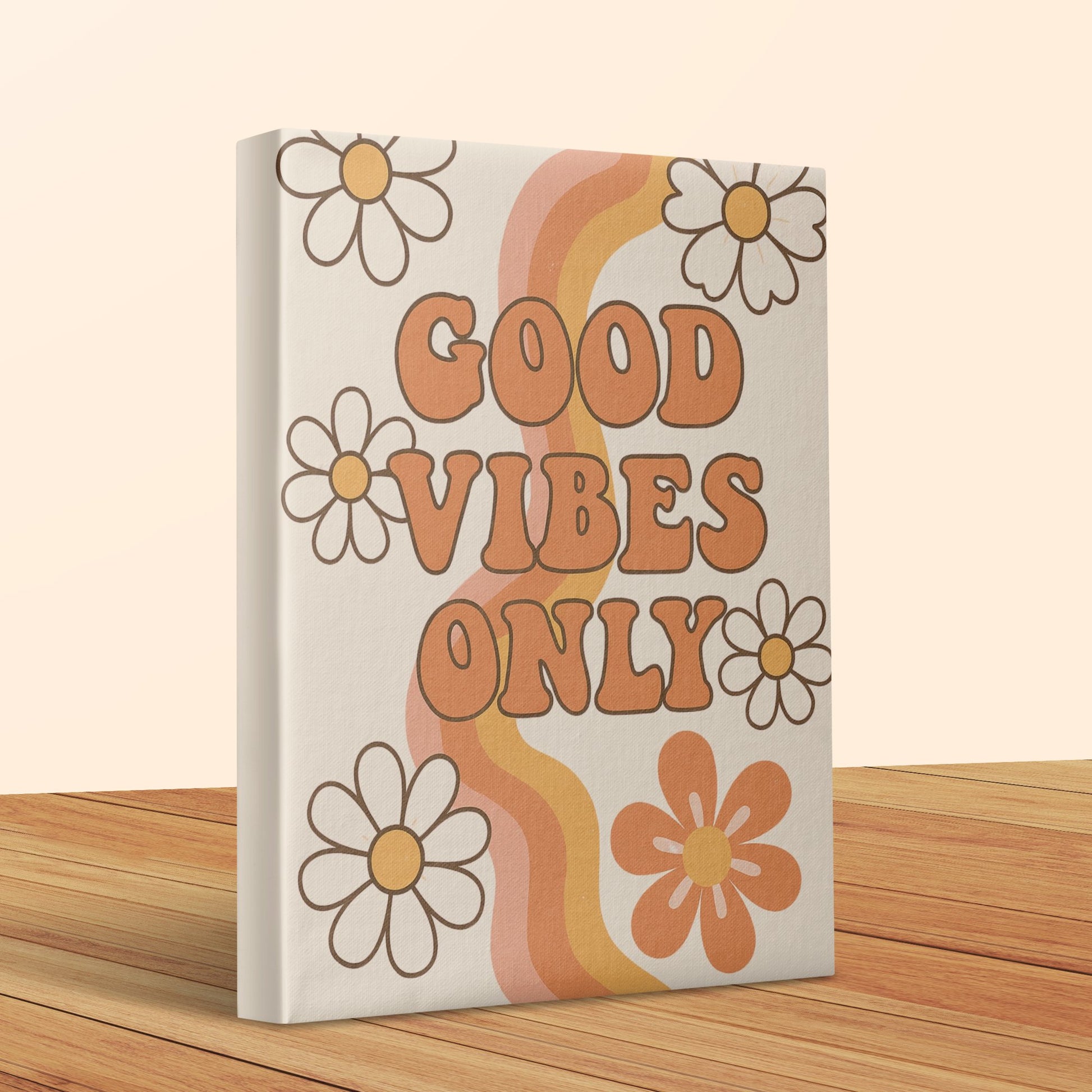 Good Vibes Only Canvas Print, Retro Floral Design Wall Art, Boho Chic Home Decor, Inspirational Quote