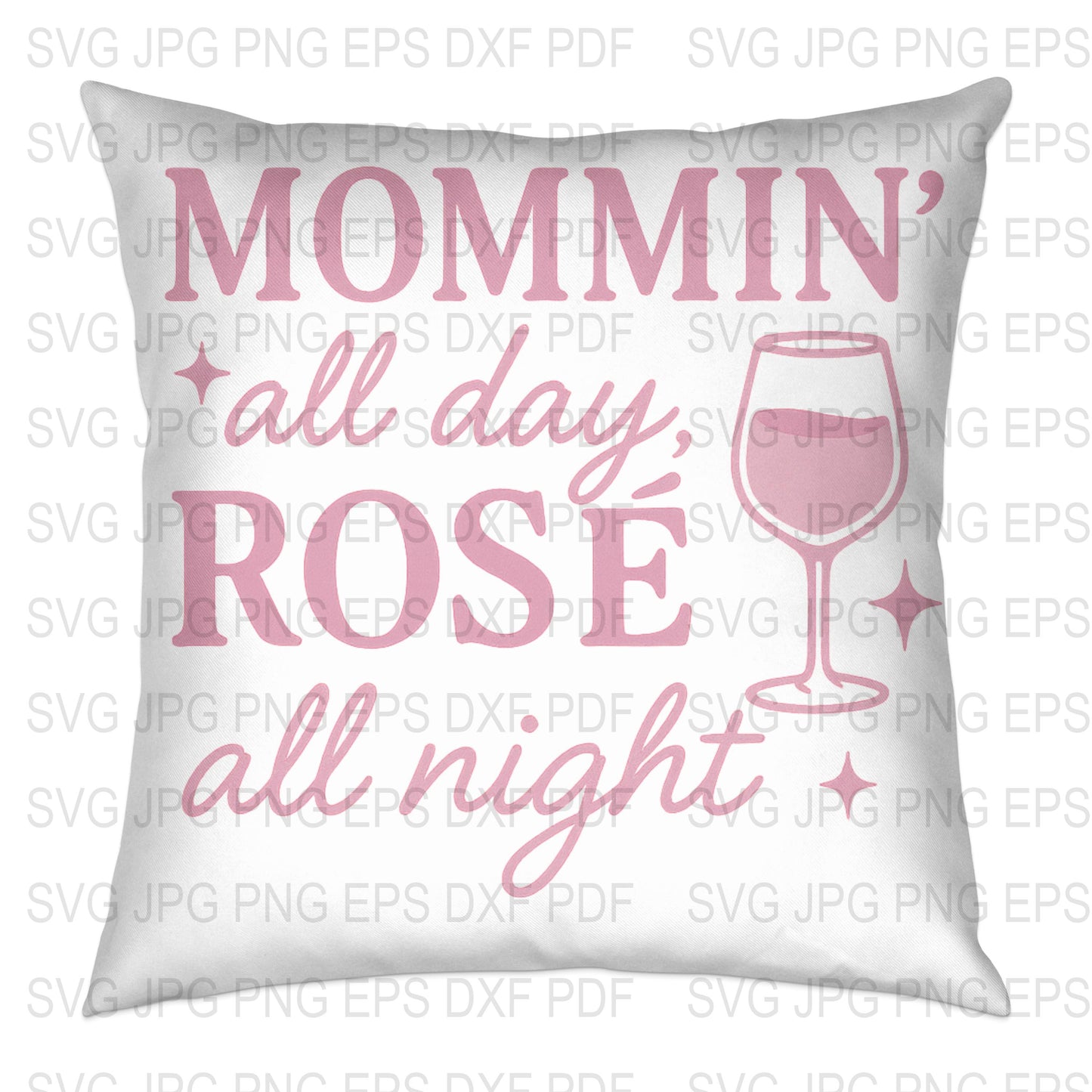 Mommin' All Day Rosé All Night Pillow Cover, Pink and Gray Decorative Cushion, Wine Lover Gift, Home Decor Accent, Throw Pillow Case