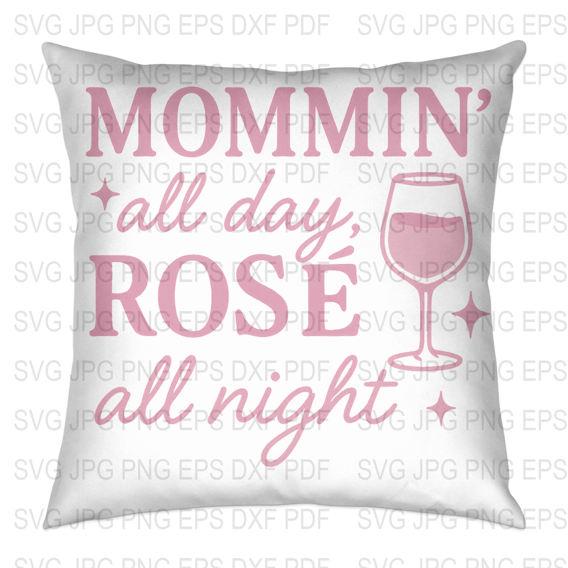 Mommin' All Day Rosé All Night Pillow Cover, Pink and Gray Decorative Cushion, Wine Lover Gift, Home Decor Accent, Throw Pillow Case