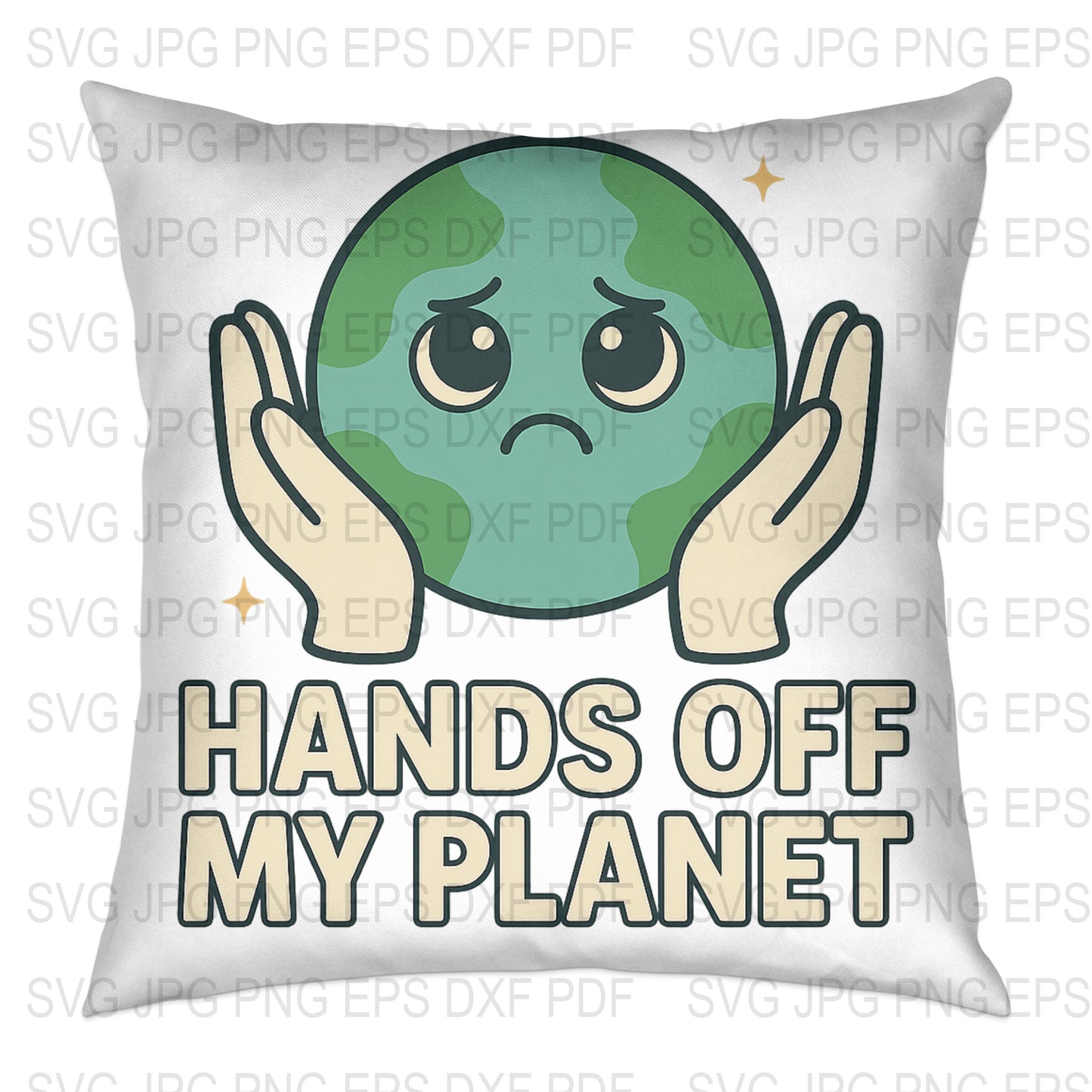 Eco-Friendly Throw Pillow with Earth Design, Hands Off My Planet, Decorative Cushion, Environmentally Conscious, Home Decor, Gift Idea