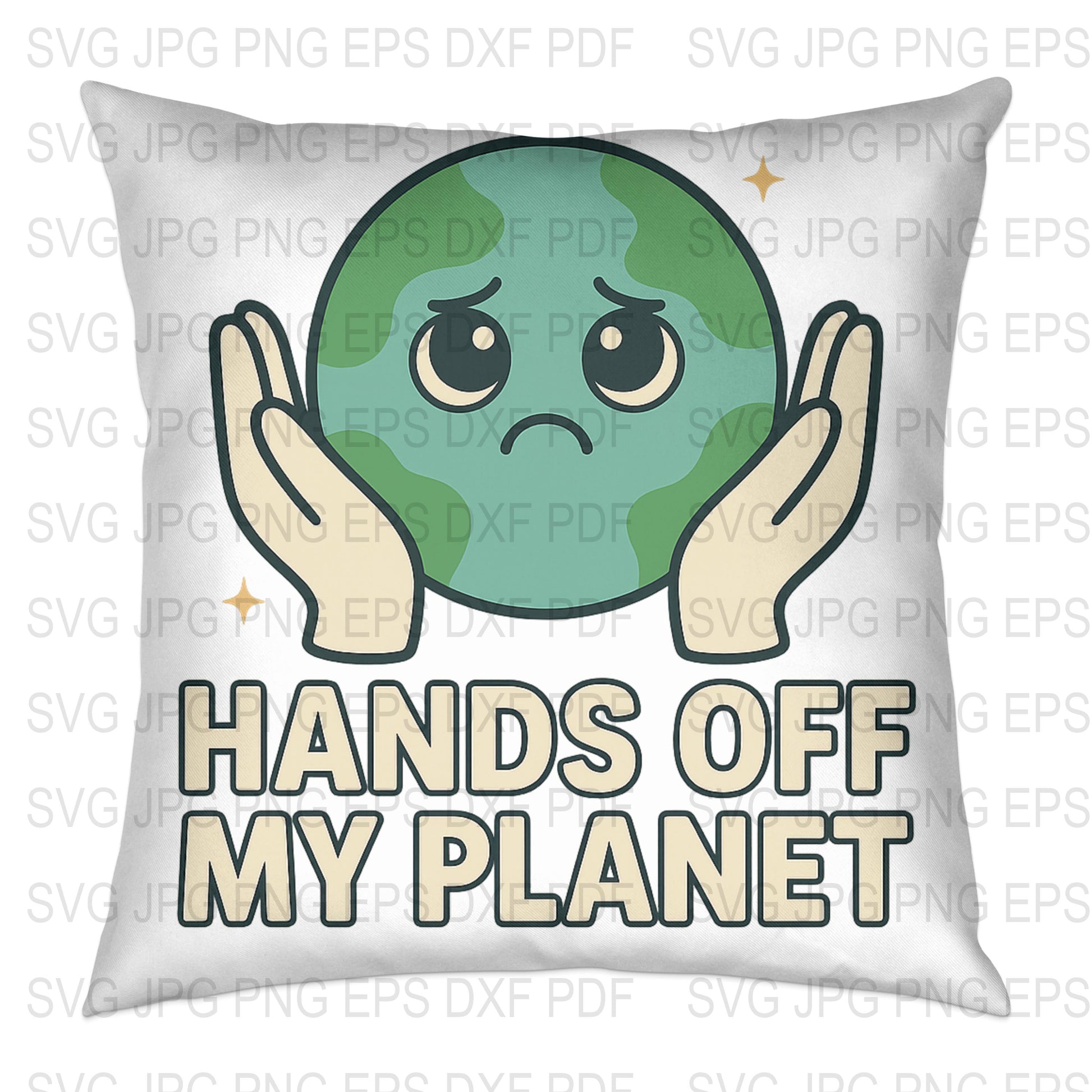 Eco-Friendly Throw Pillow with Earth Design, Hands Off My Planet, Decorative Cushion, Environmentally Conscious, Home Decor, Gift Idea