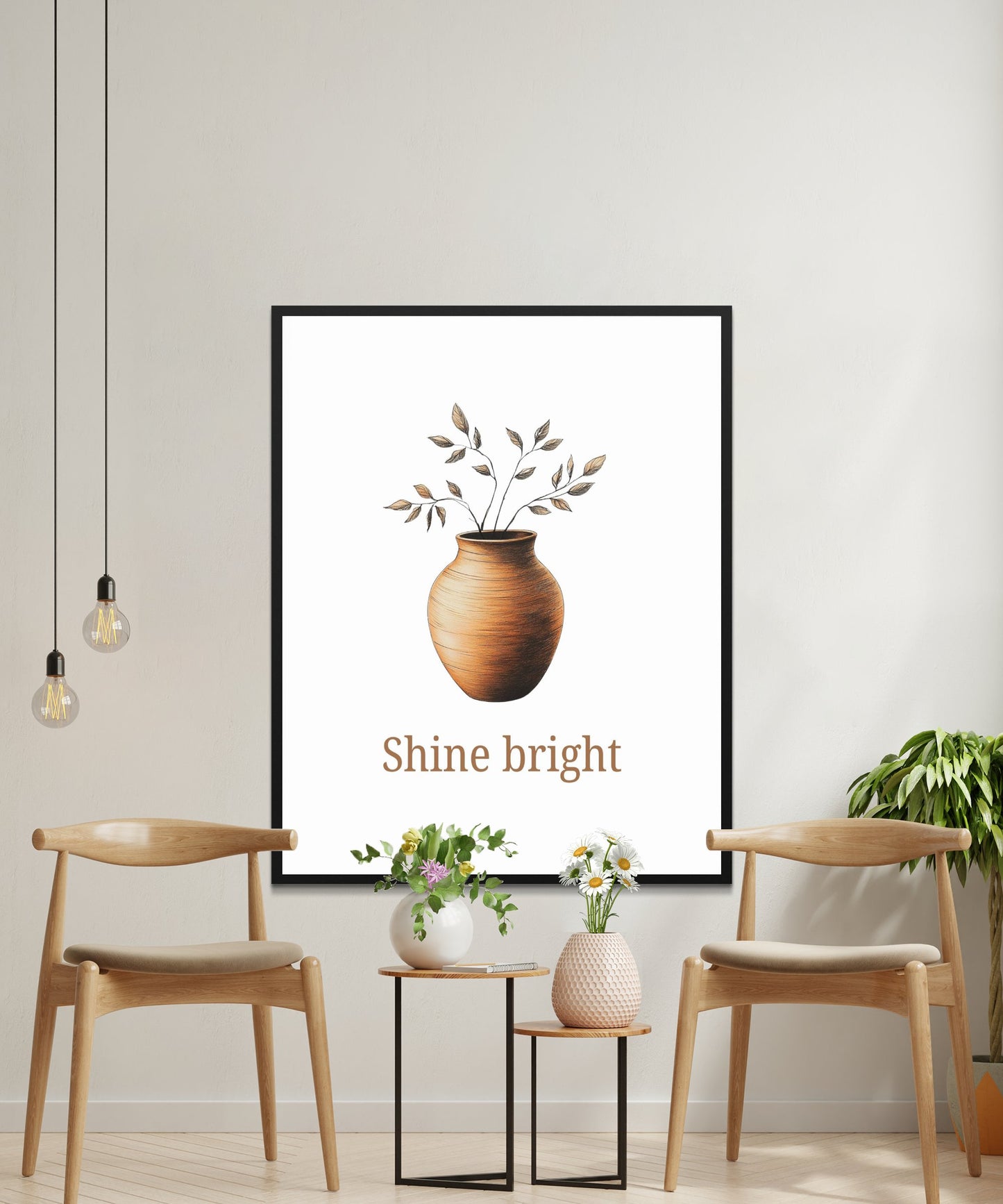 Modern Botanical Wall Art Print, Minimalist Decor, Shine Bright Quote, Home Office Artwork, Stylish Room Decoration