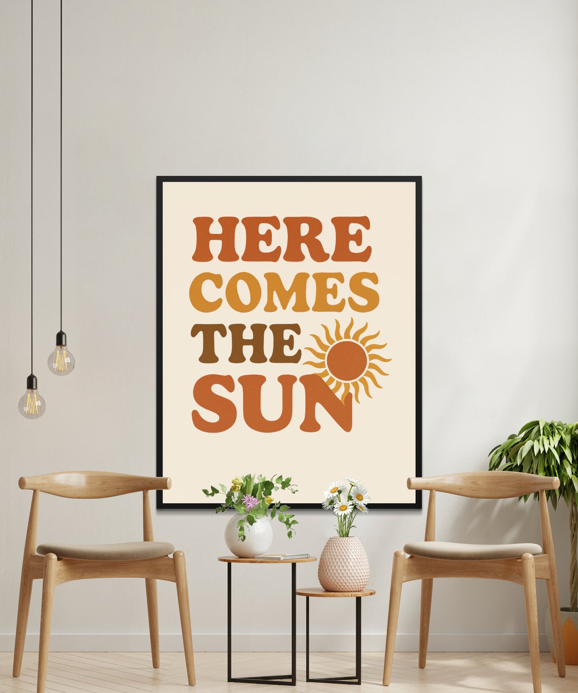 Vintage Sun Typography Wall Art, Retro Sunshine Poster, Boho Chic Home Decor, Large Statement Piece for Living Room