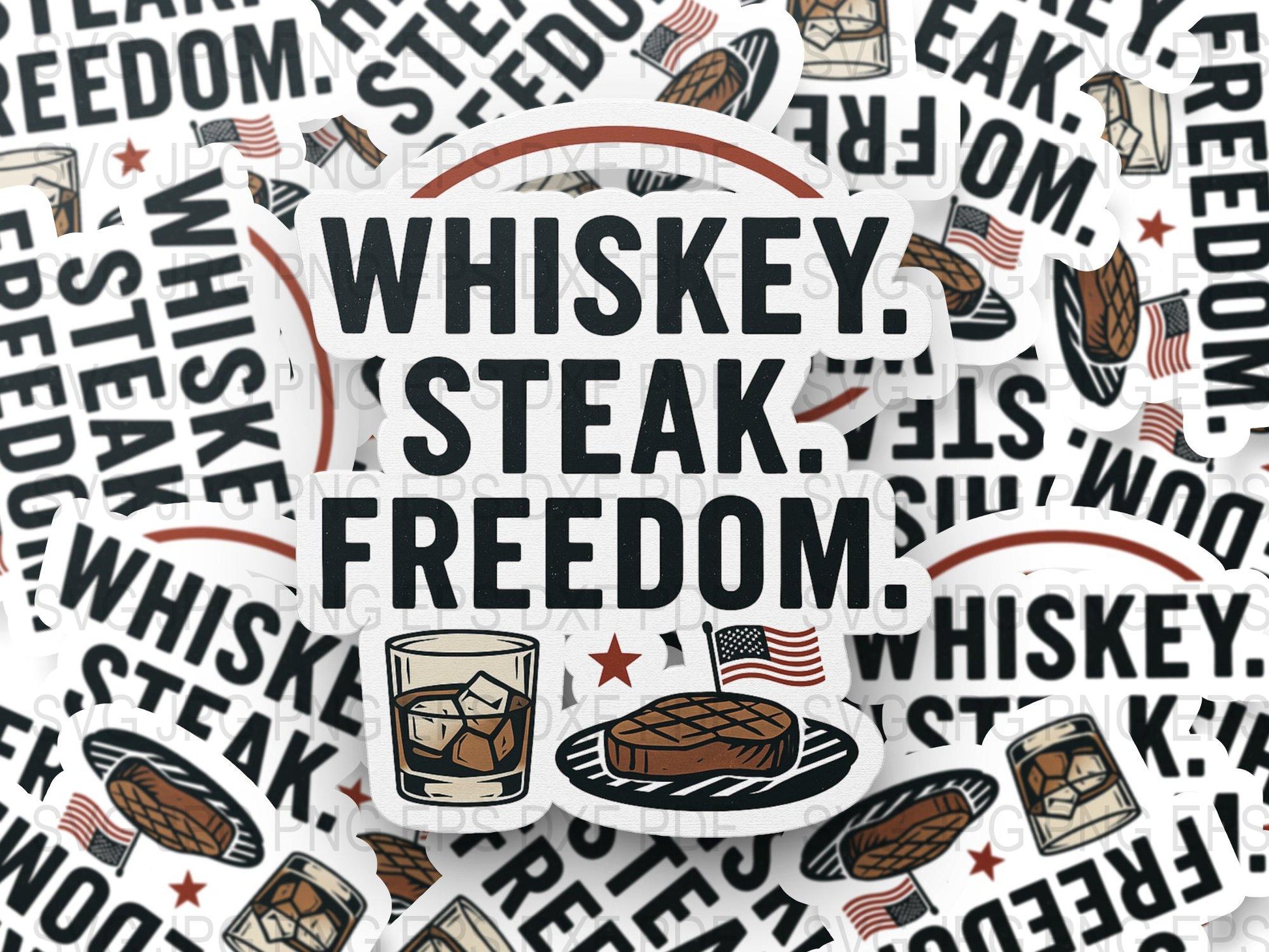 Whiskey Steak Freedom Stickers, Patriotic American Theme, BBQ Party Favors, Independence Day Decor, Bulk Sticker Pack