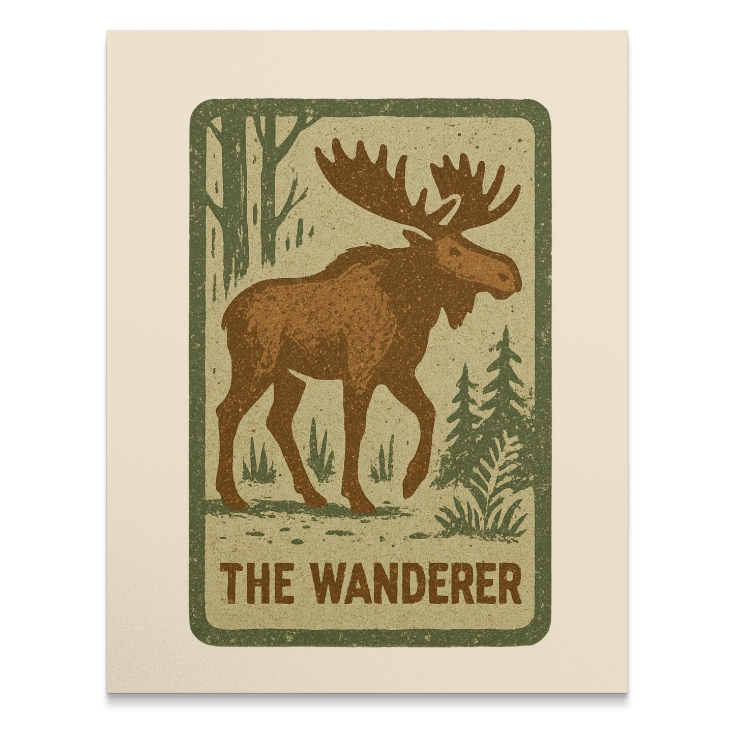 Vintage Moose Print, 'The Wanderer' Rustic Forest Art, Woodland Animal Wall Decor, Cabin Style Home Decoration