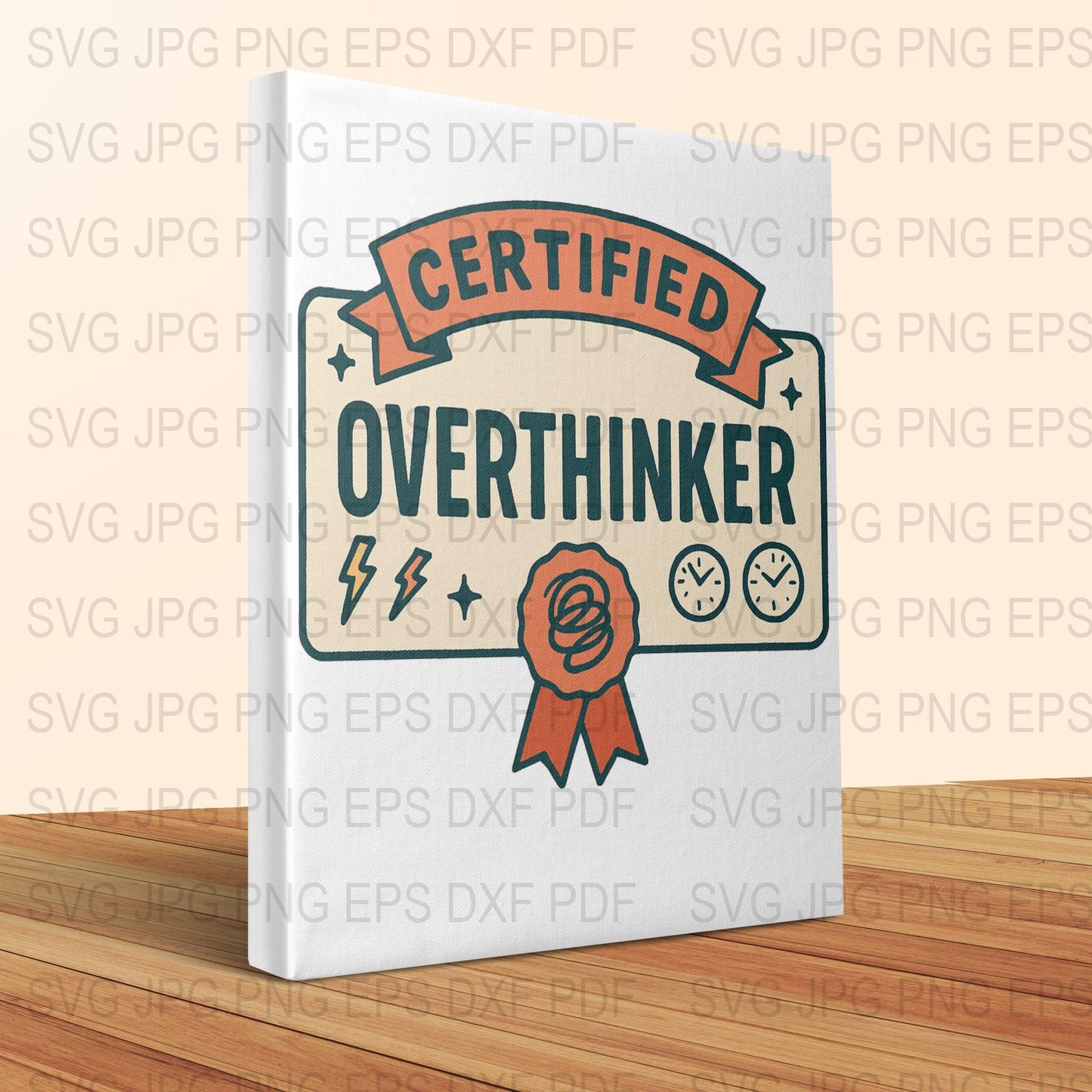 Certified Overthinker Funny Quote Canvas Print, Vintage Style Office Decor Artwork