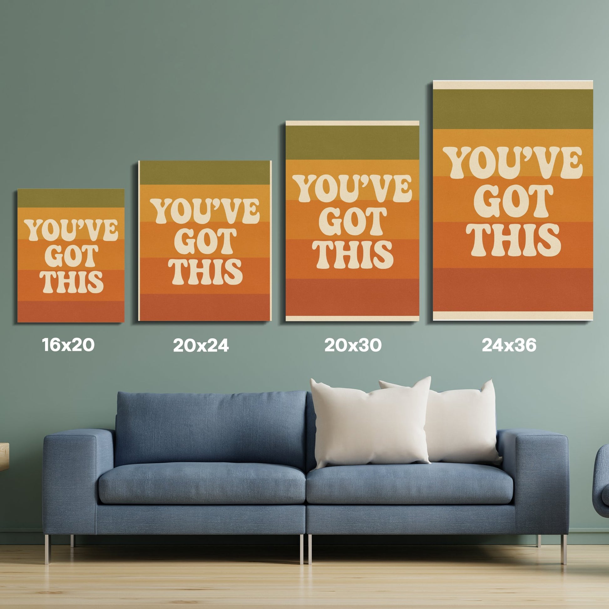 Modern Motivational Wall Art Canvas Prints, 'You've Got This' Inspirational Decor Sizes 16x20, 20x24, 20x30, 24x36