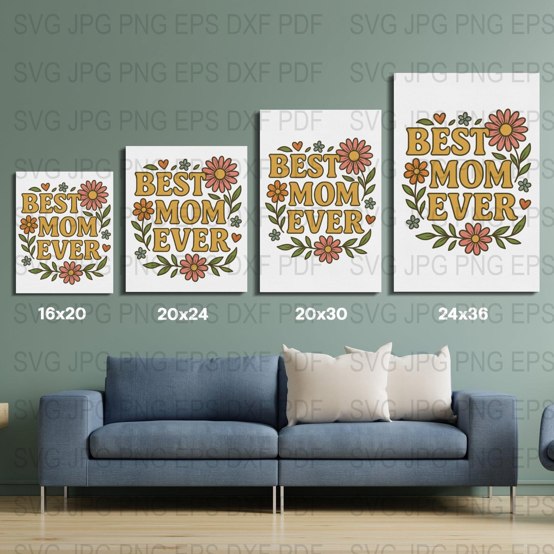 Best Mom Ever Floral Art Prints, Mother's Day Gift, Home Decor Wall Art, Printable Digital Download Set of Four