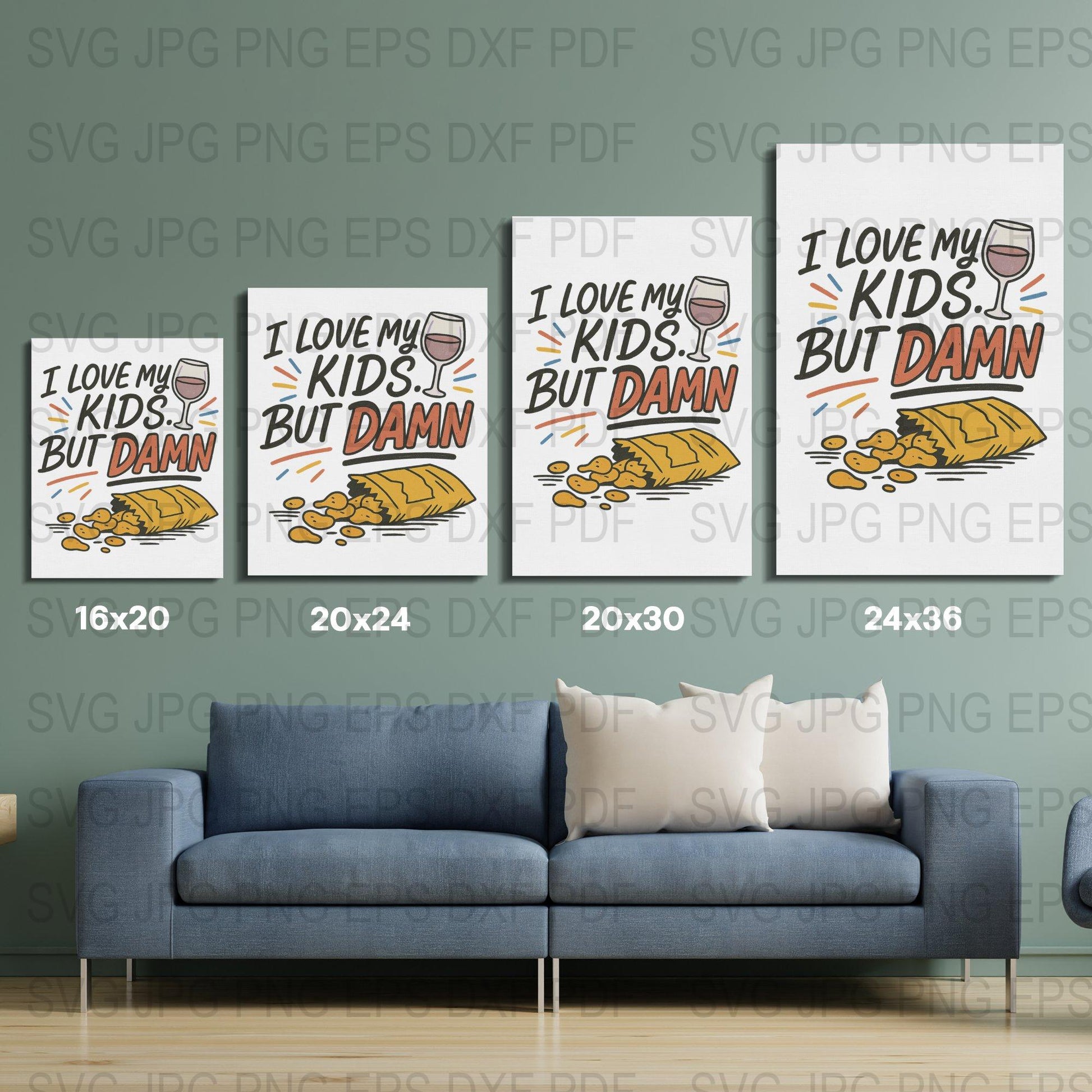 Funny Cat Wall Art Prints, I Love My Kids But Damn, Modern Home Decor, Pet Humor Posters, Set of 3