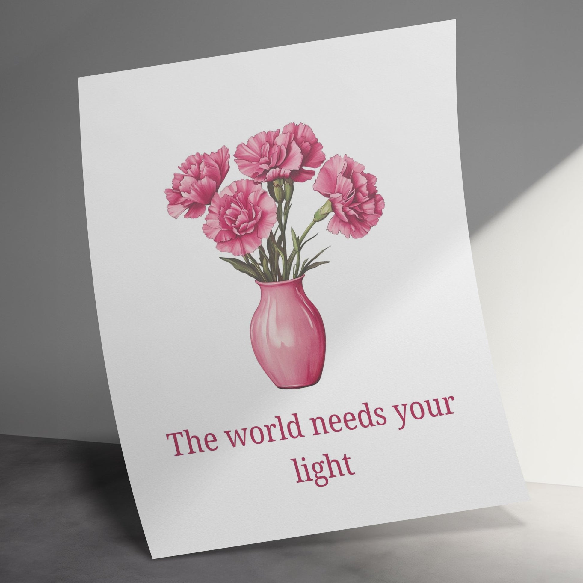 Inspirational Quote Greeting Card, Pink Carnations Vase, Motivational Card, Floral Card, Encouragement Card, Blank Inside, Gift Idea