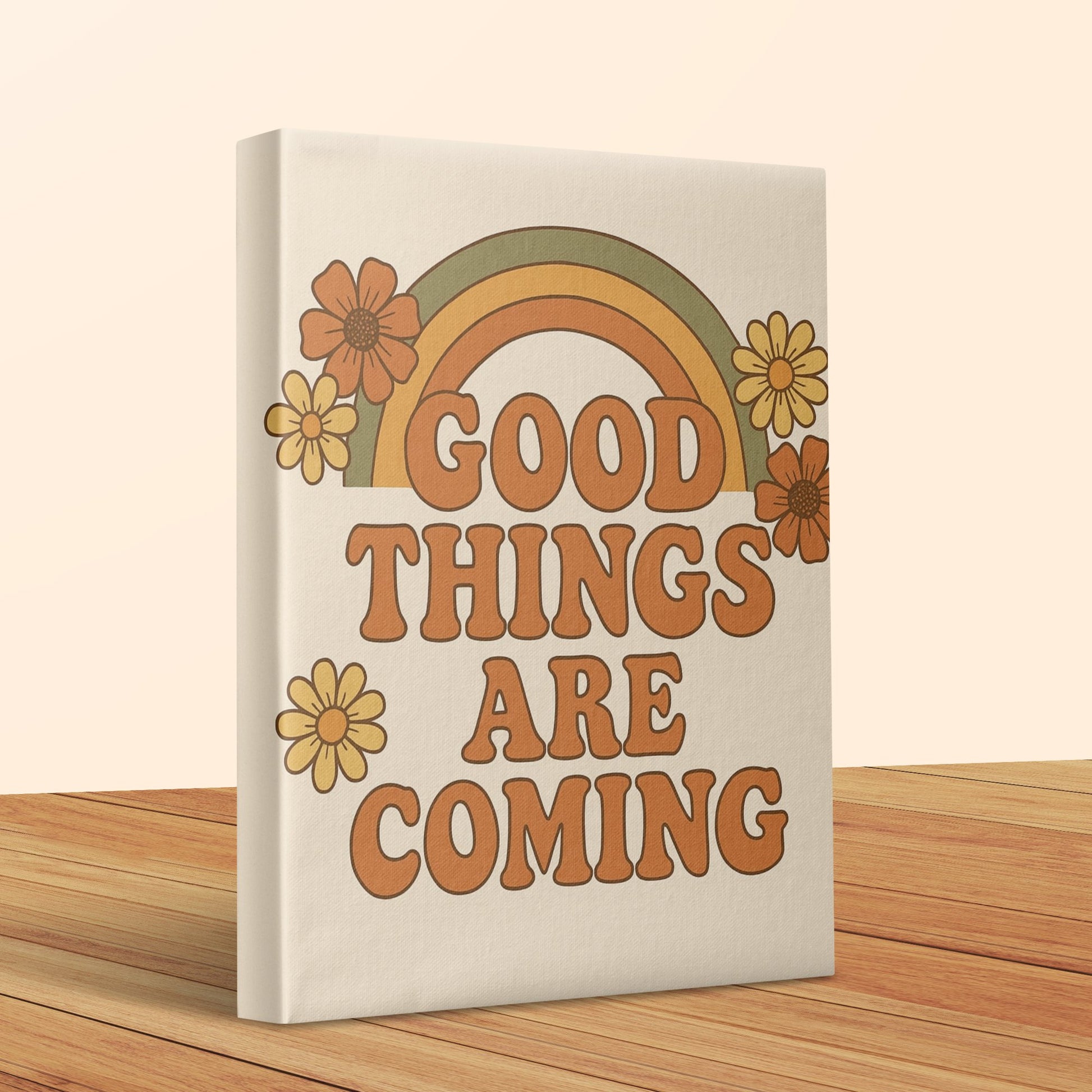 Inspirational Quote Canvas Wall Art, Good Things Are Coming, Rainbow and Flowers Decor