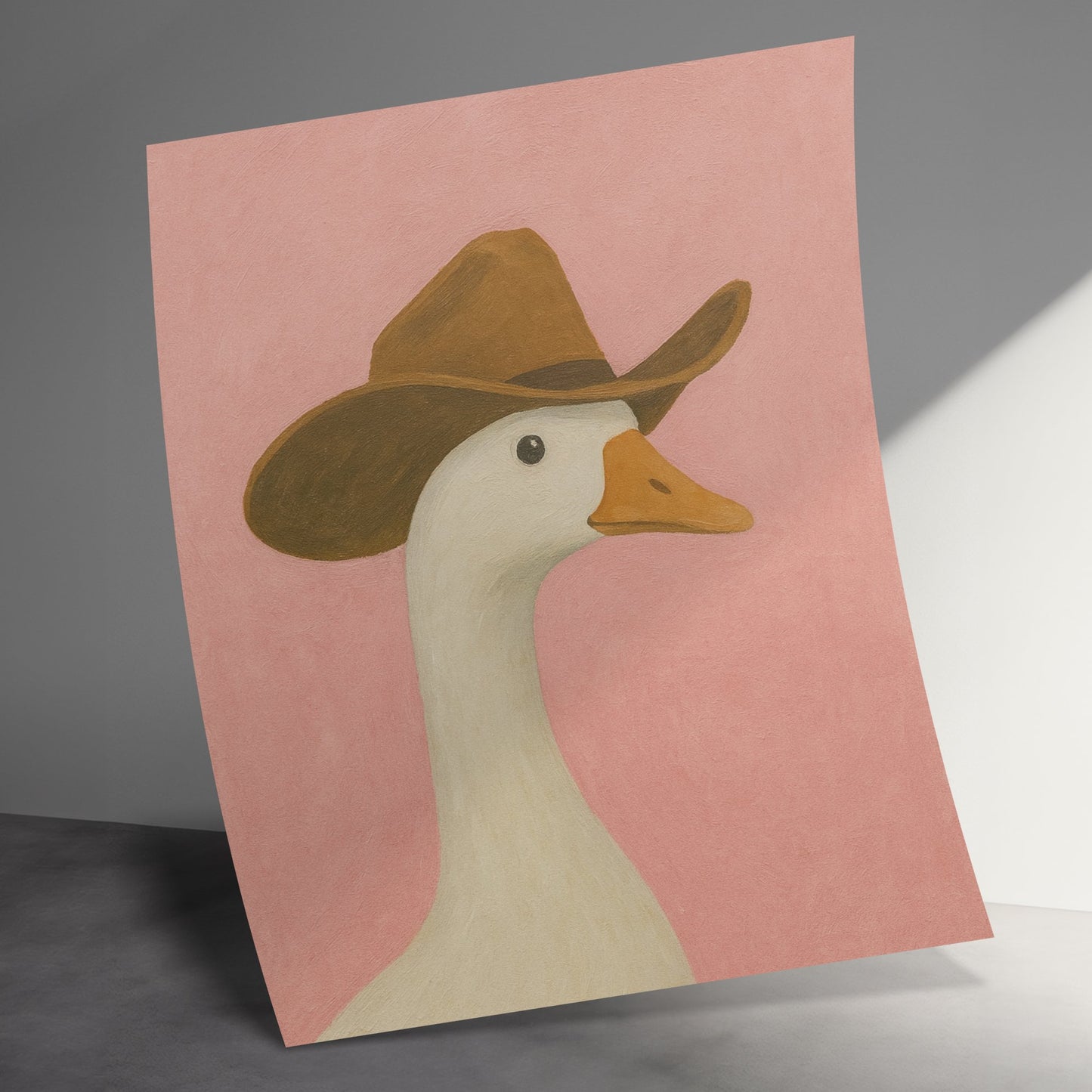 Quirky Duck Art Print with Cowboy Hat, Vintage Style Wall Decor, Unique Animal Illustration