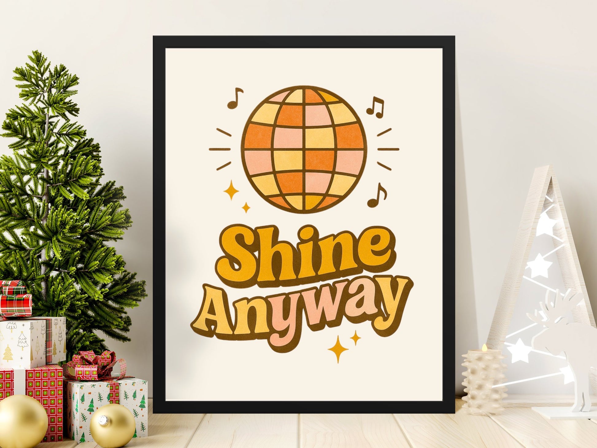 Shine Anyway Disco Ball Music Poster, Inspirational Wall Art, Modern Home Decor, Framed Print, Unique Holiday Gift Idea