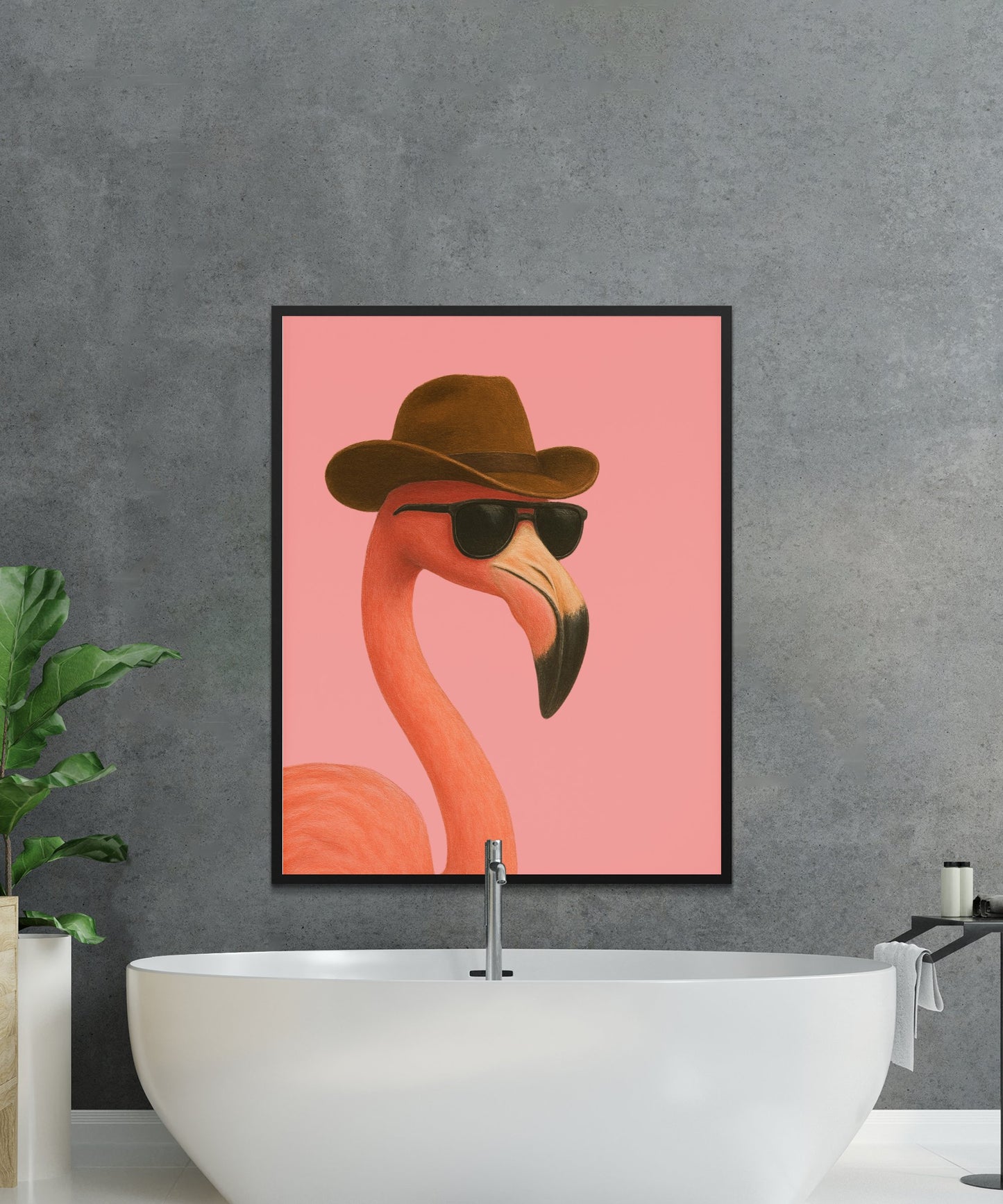 Cool Flamingo Art Print, Stylish Hat and Sunglasses, Modern Wall Decor, Trendy Pink Poster for Home