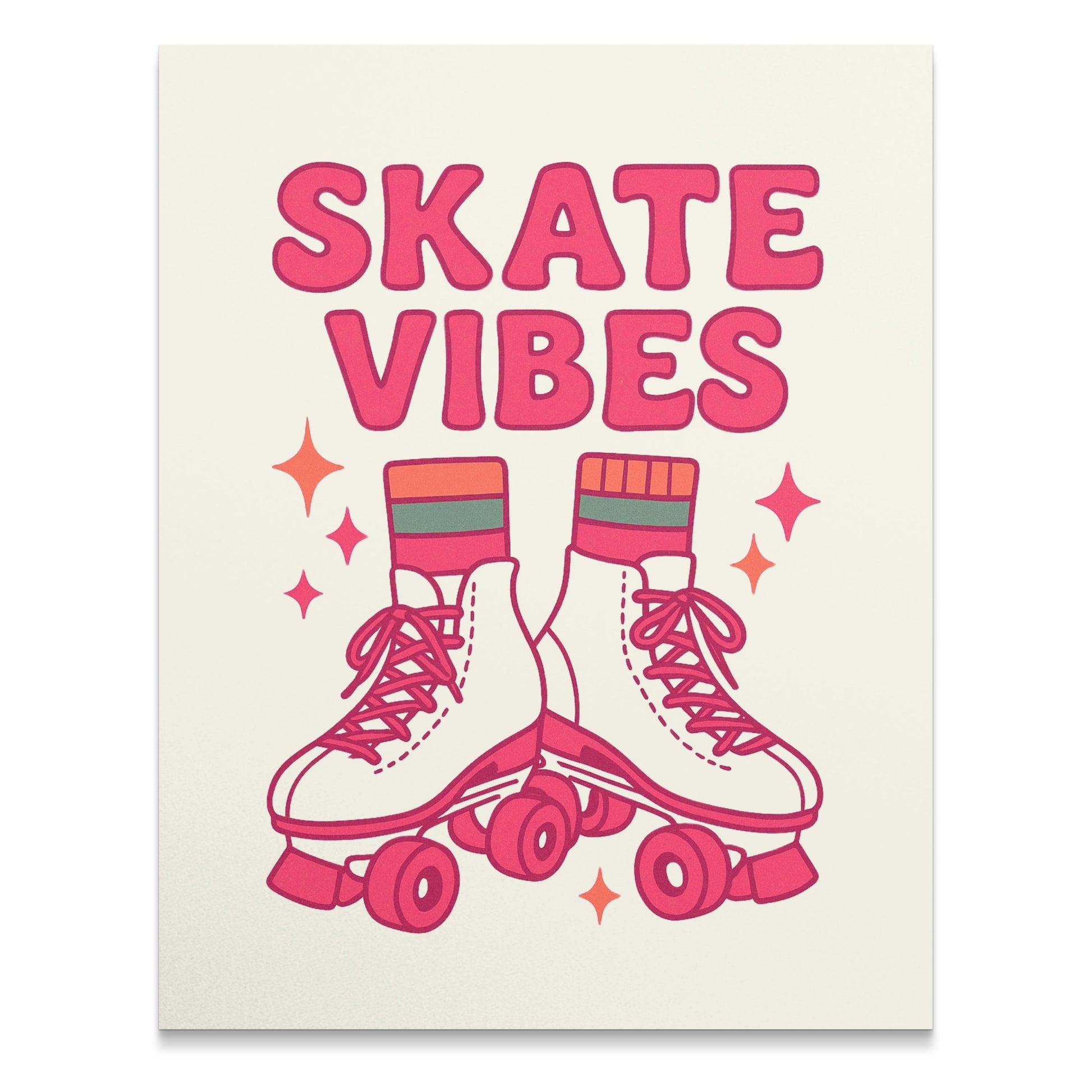 Retro Skate Vibes Poster, Vintage Roller Skates Print, Pink Wall Art for Bedroom, Gift for Skaters