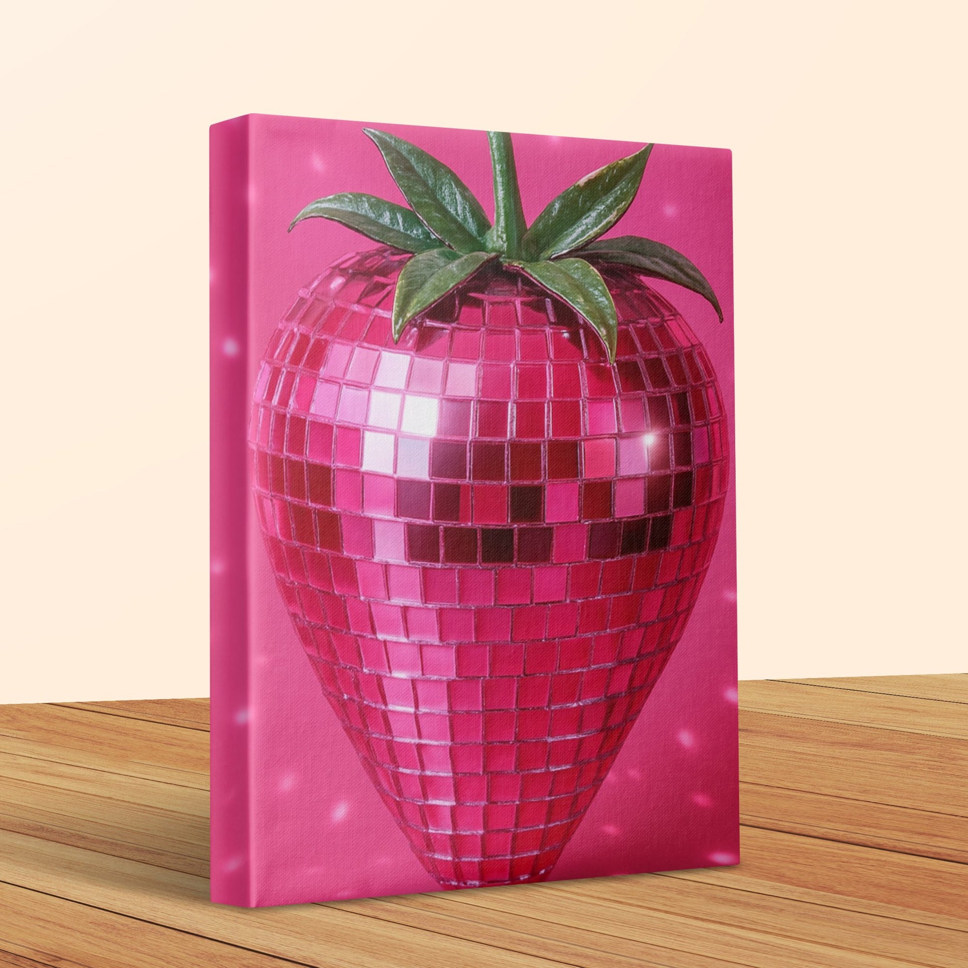 Pink Strawberry Disco Ball Canvas Print, Modern Funky Art Decor, Home Wall Decor, Unique Gift Idea