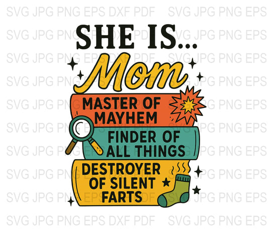 Funny Mom SVG, Master of Mayhem, Finder of All Things, Mother's Day Gift, Digital Download, SVG File for Cricut, Silhouette File, PNG, EPS