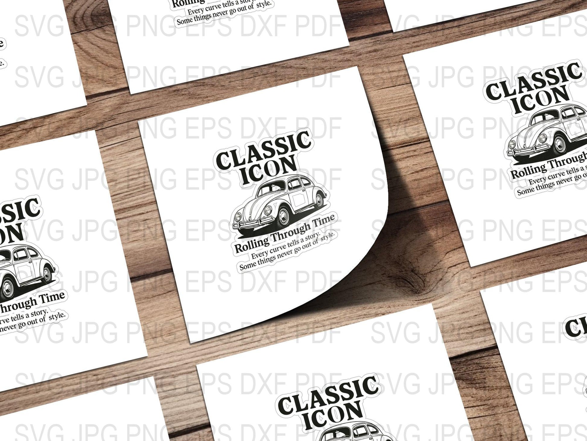 Classic Car Icon SVG, Vintage Automobile Digital File, Rolling Through Time, DXF, PNG, Retro Car Graphic for Crafts and DIY Projects