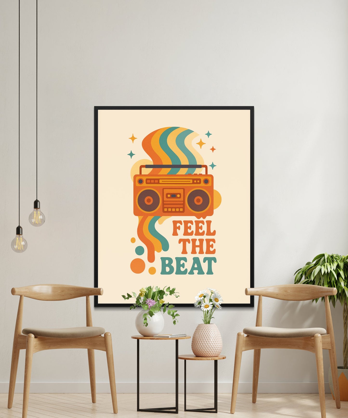 Retro Feel the Beat Cassette Tape Poster, Vintage Music Wall Art, Colorful Home Decor, 80s Nostalgia Print, Gift for Music Lovers