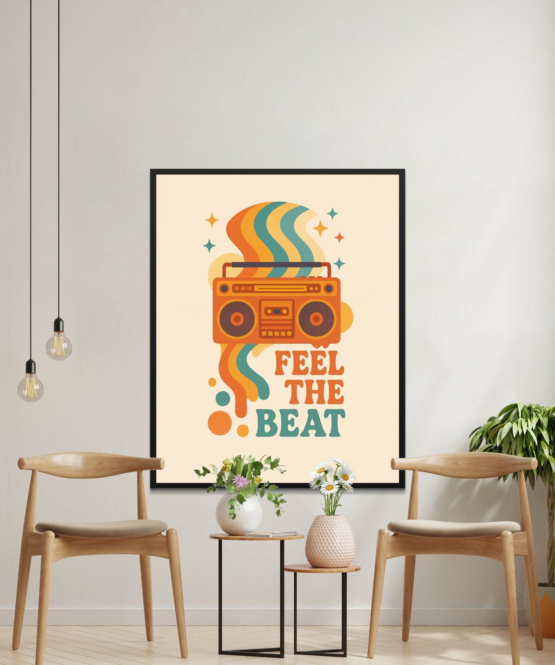 Retro Feel the Beat Cassette Tape Poster, Vintage Music Wall Art, Colorful Home Decor, 80s Nostalgia Print, Gift for Music Lovers