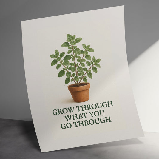 Inspirational Quote Poster, Plant in Pot Art, Grow Through Wall Decor, Home Office Motivational Print