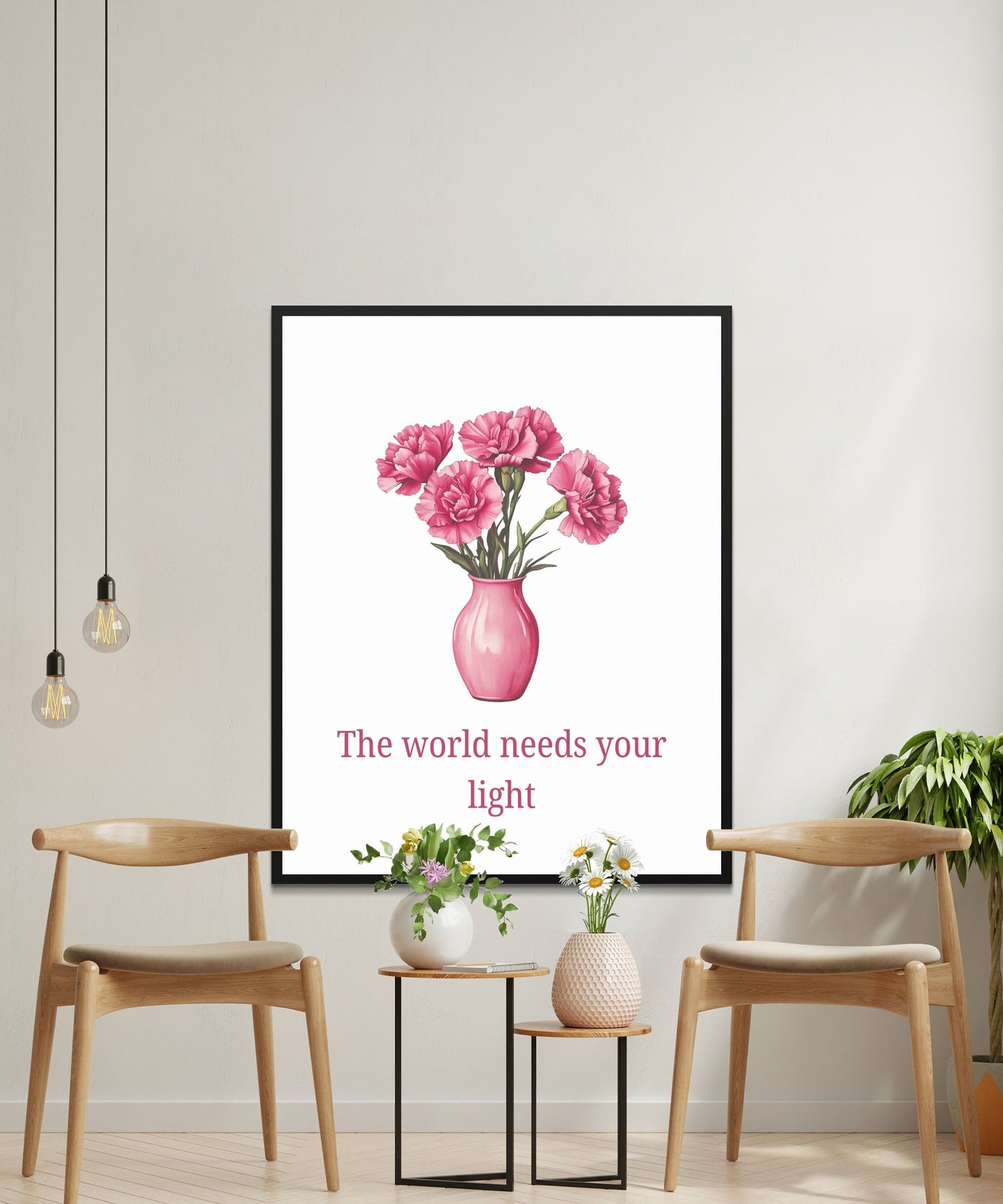 Pink Flower Wall Art, Inspirational Quote Poster, Minimalist Modern Home Decor, Vibrant Living Room Print
