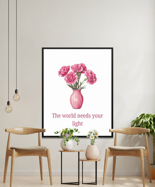 Pink Flower Wall Art, Inspirational Quote Poster, Minimalist Modern Home Decor, Vibrant Living Room Print