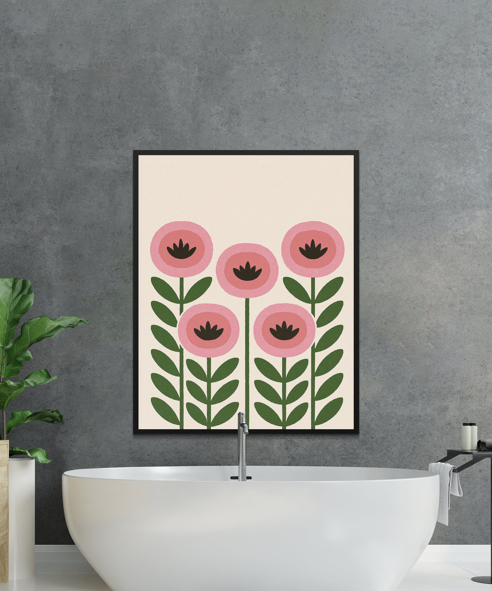 Modern Floral Wall Art Print, Pink and Green Flowers Poster, Minimalist Home Decor, Stylish Botanical Illustration