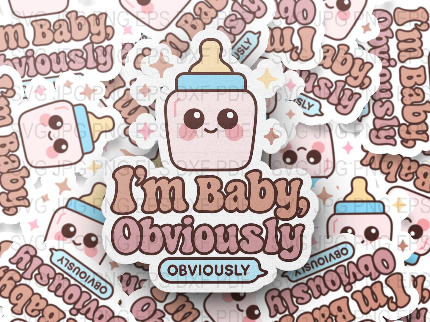Cute Kawaii Baby Bottle Stickers, Pink and Brown, Vinyl Sticker Pack, Gift for New Parents, Baby Shower Favors, Nursery Decor Ideas