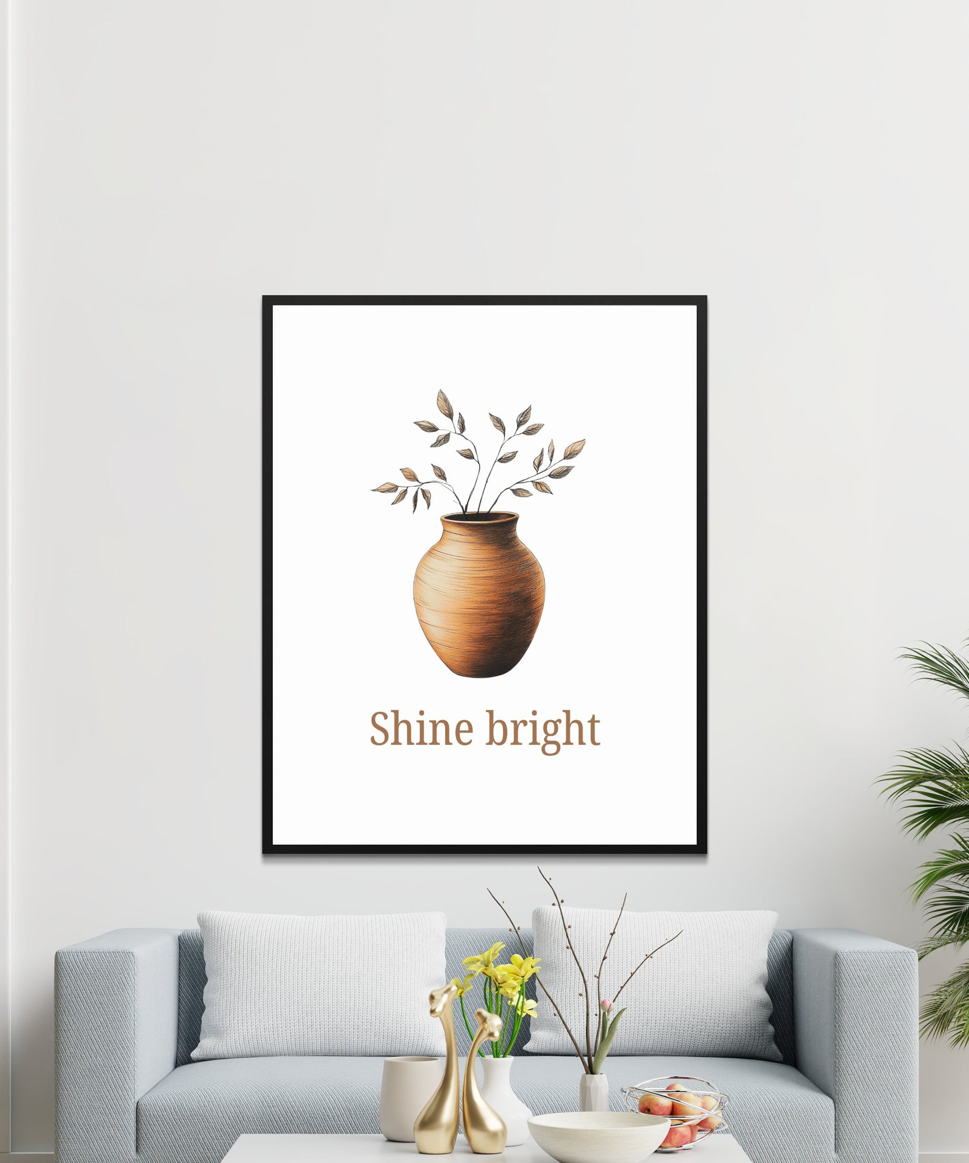 Modern Minimalist Vase Print, Shine Bright Wall Art, Home Decor Poster, Living Room Illustration, Botanical Artwork