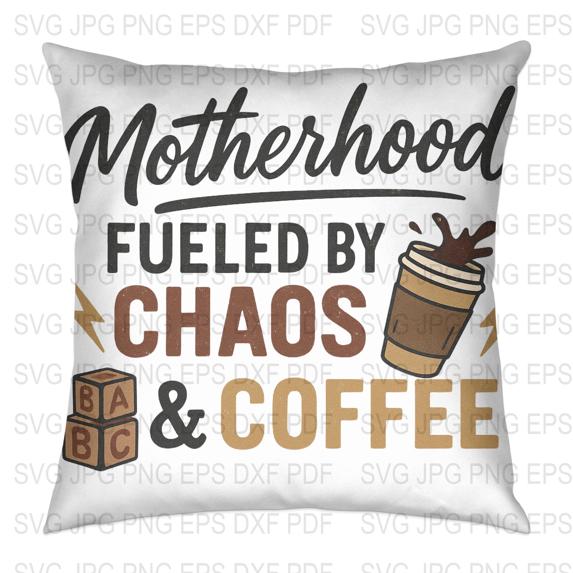 Motherhood Fueled by Chaos and Coffee Pillow Cover, Modern Typography Home Decor, Gift for Moms, Cozy Throw Pillow, Neutral Tones