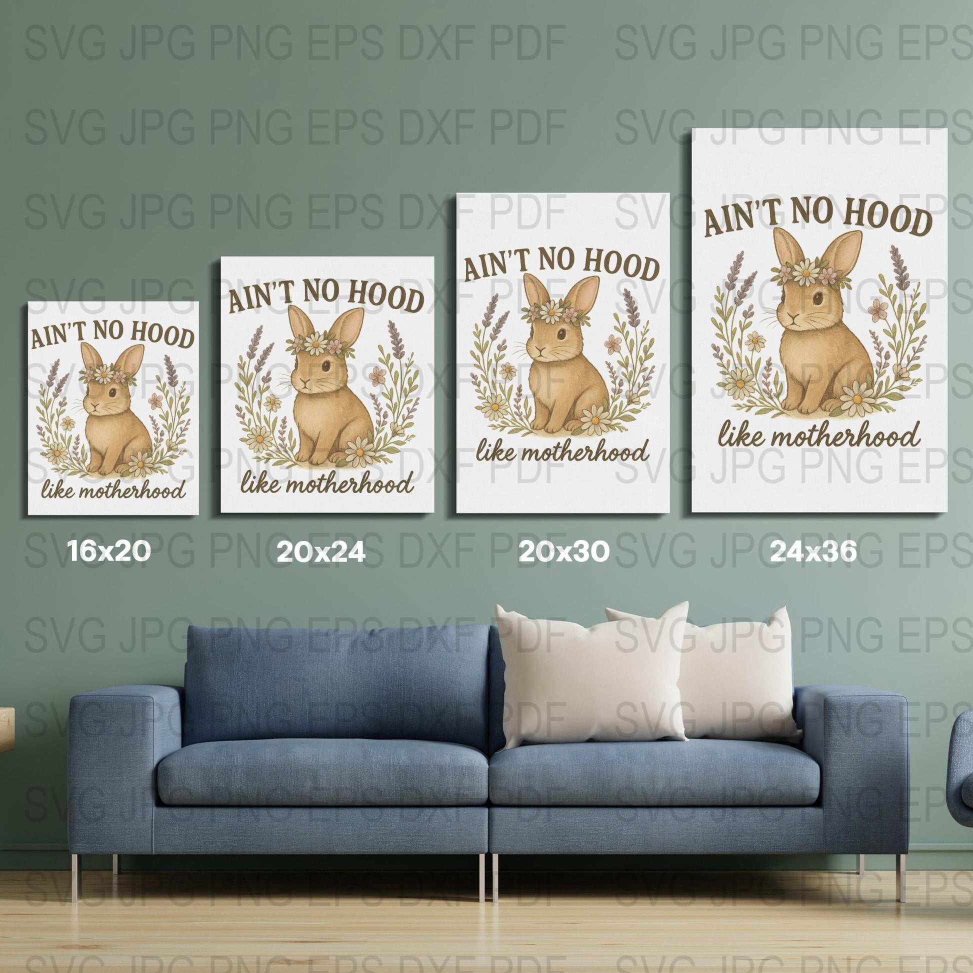 Ain't No Hood Like Motherhood Deer Illustration Poster, Nursery Wall Art Decor, Digital Download Sizes svg jpg png