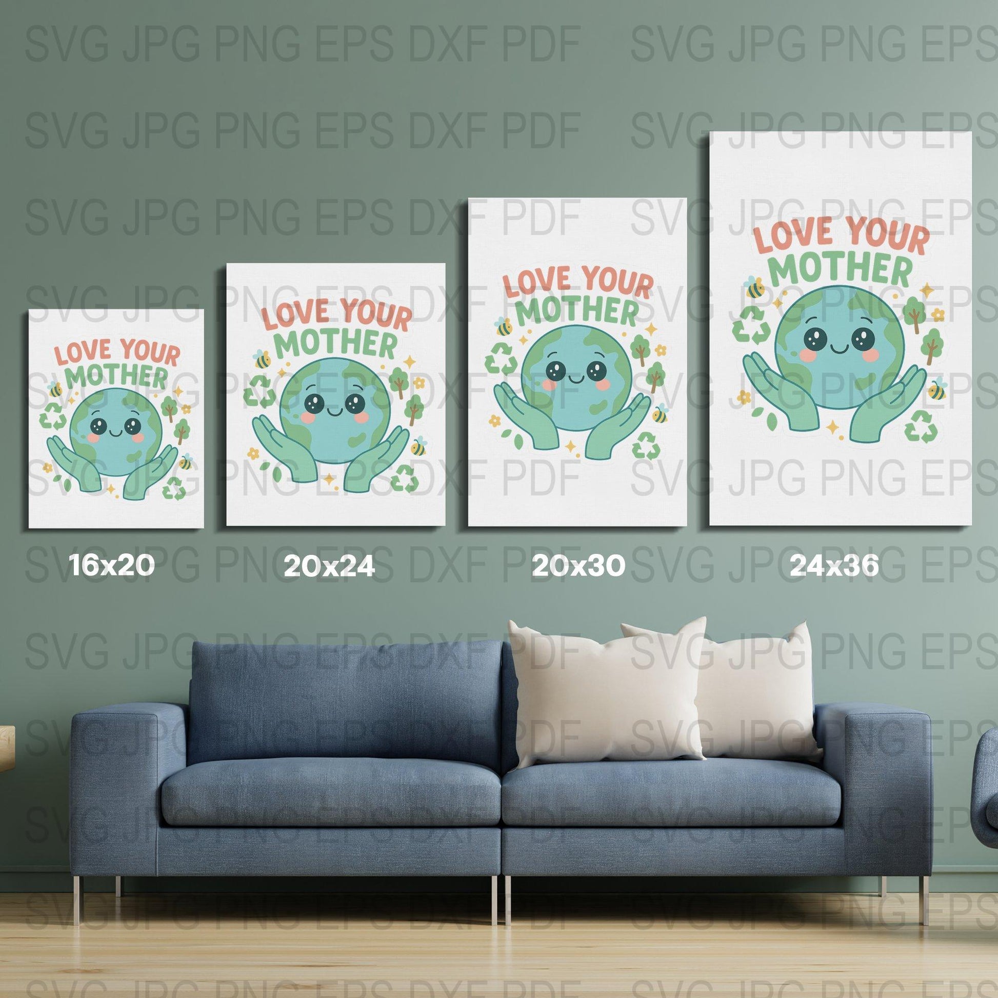 Mother's Day Printable Wall Art, Love Your Mother Earth Posters, Eco-Friendly Digital Download Decor, Set of 3 Prints