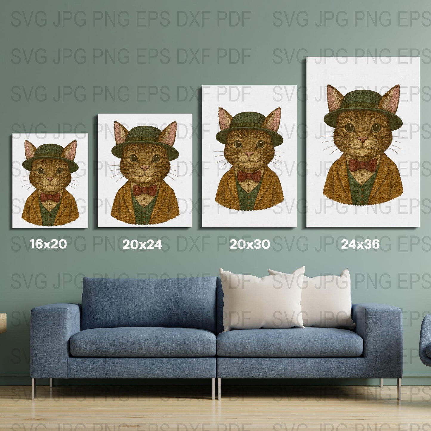 Cat Dressed as Gentleman Prints, Vintage Style Feline Wall Art, Set of Four Decorative Posters, Unique Home Decor, Multiple Sizes