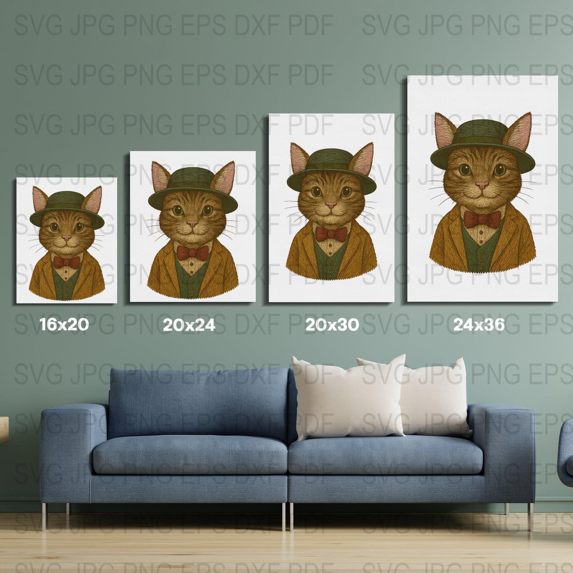 Cat Dressed as Gentleman Prints, Vintage Style Feline Wall Art, Set of Four Decorative Posters, Unique Home Decor, Multiple Sizes