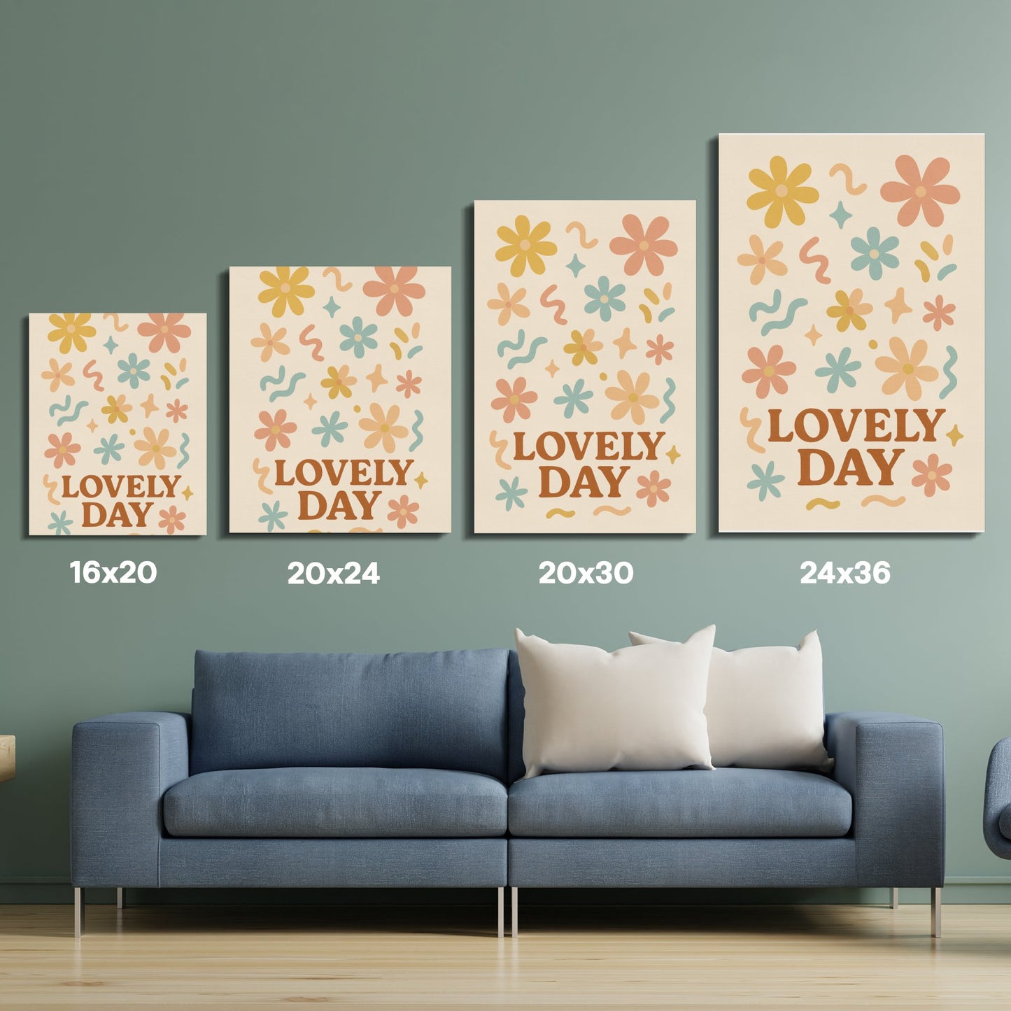 Lovely Day Floral Wall Art Set, Modern Home Decor, Abstract Flowers Canvas Print, Living Room Decoration