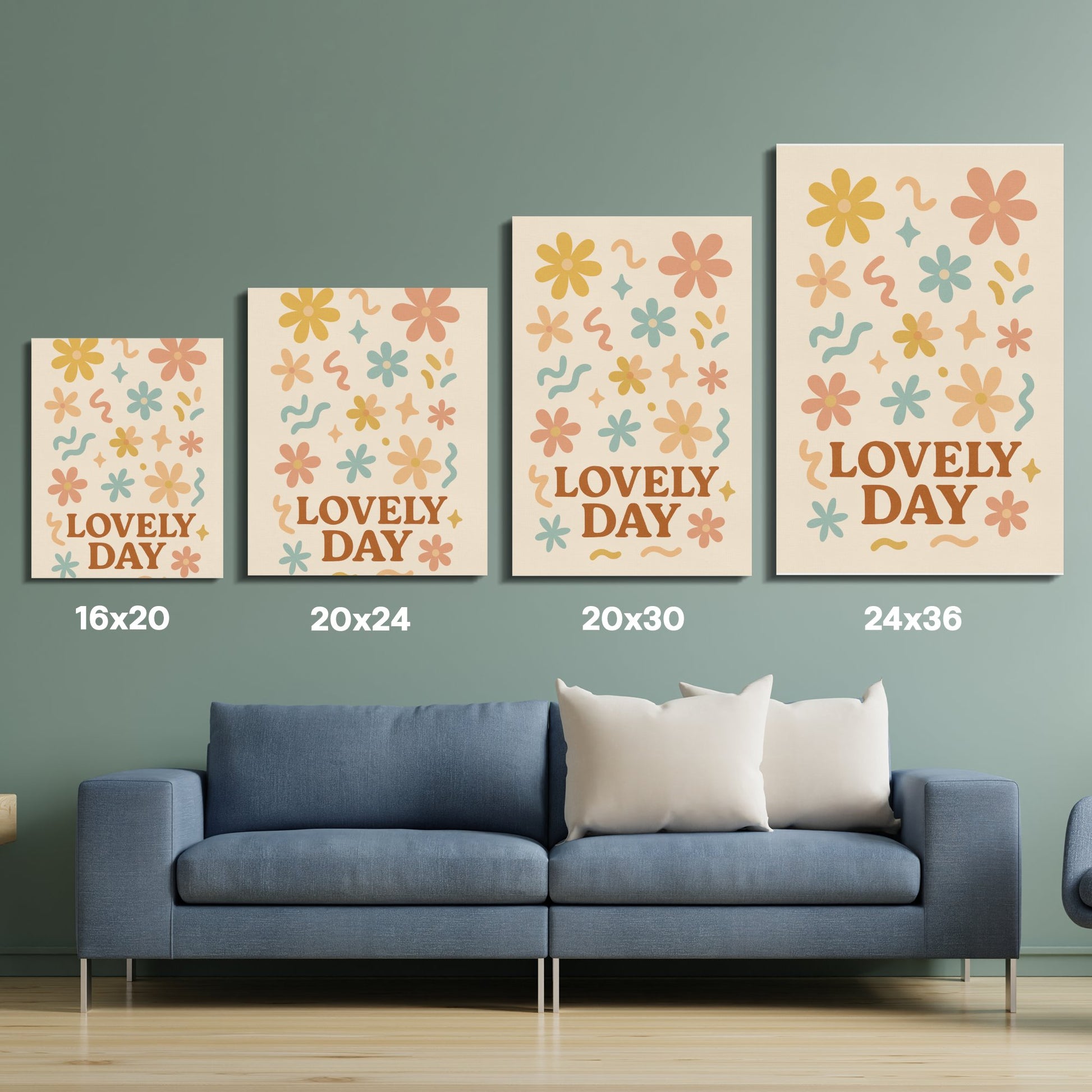 Lovely Day Floral Wall Art Set, Modern Home Decor, Abstract Flowers Canvas Print, Living Room Decoration