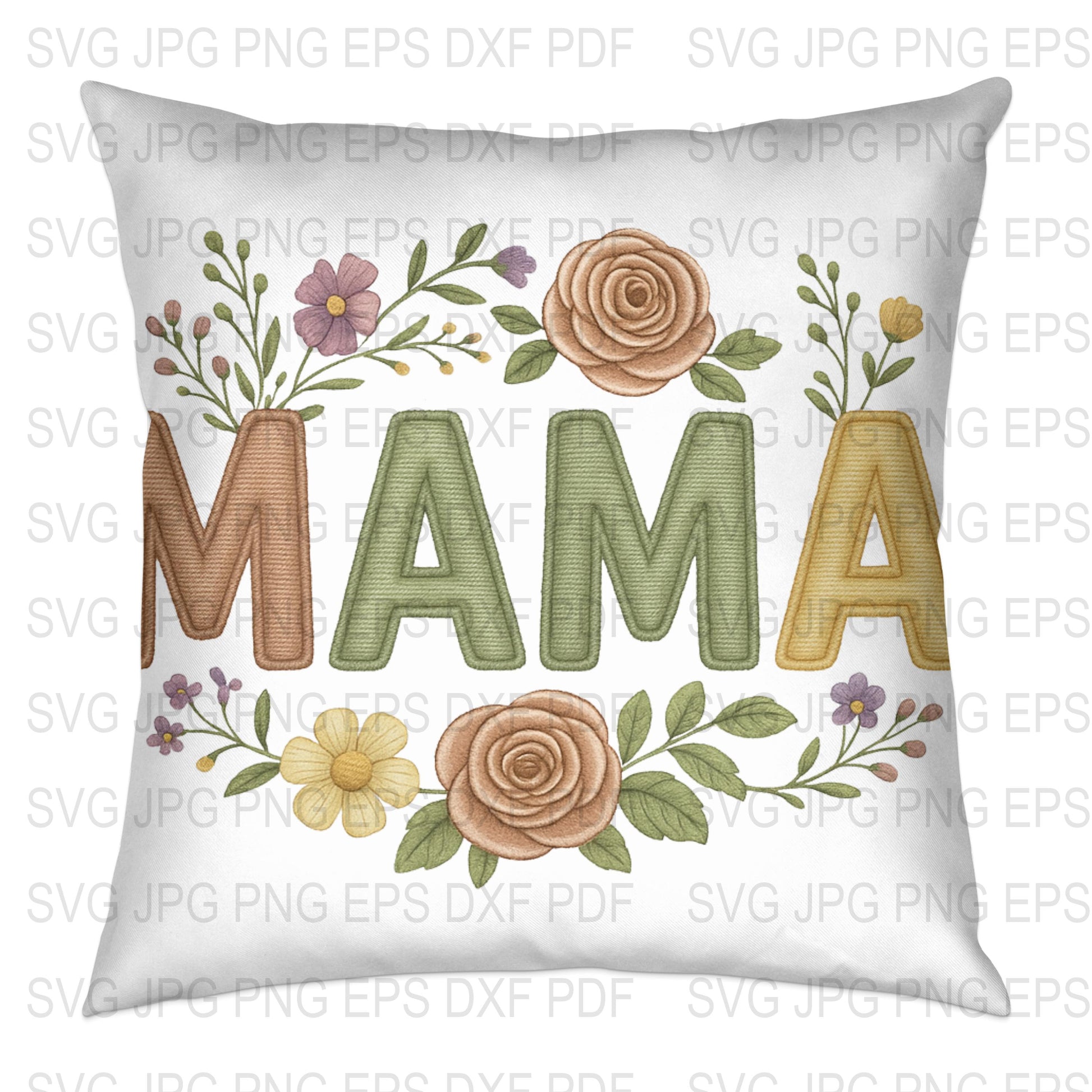 Mama Floral Throw Pillow Cover, Mother's Day Gift, Decorative Cushion, Home Decor, Digital Download SVG, JPG, PNG Files
