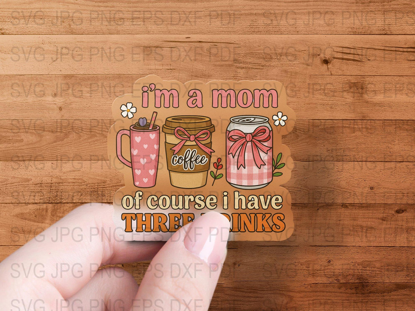 Mom Humor Sticker, Coffee and Drinks Themed Decal, Funny Mother's Day Gift, Colorful Waterproof Sticker for Laptop and Mugs