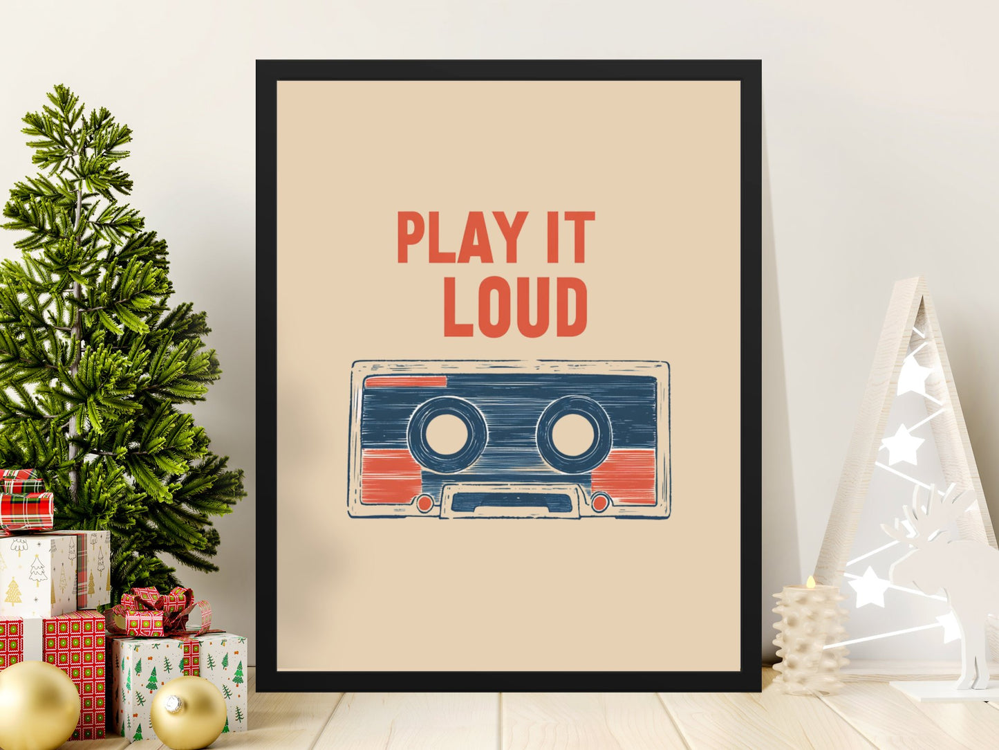 Vintage Cassette Tape Poster, Retro Music Wall Art, Play It Loud Print, Unique Gift Idea