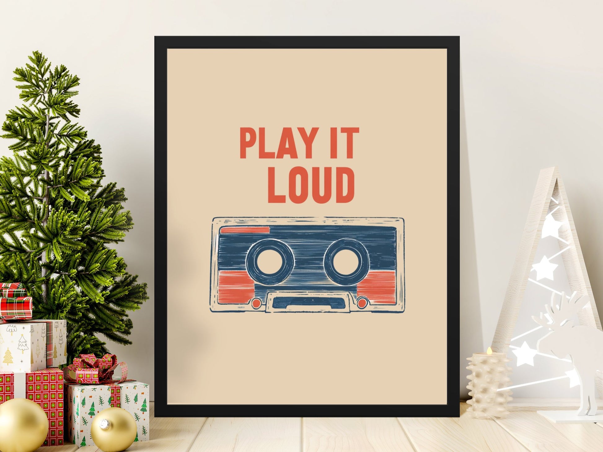 Vintage Cassette Tape Poster, Retro Music Wall Art, Play It Loud Print, Unique Gift Idea