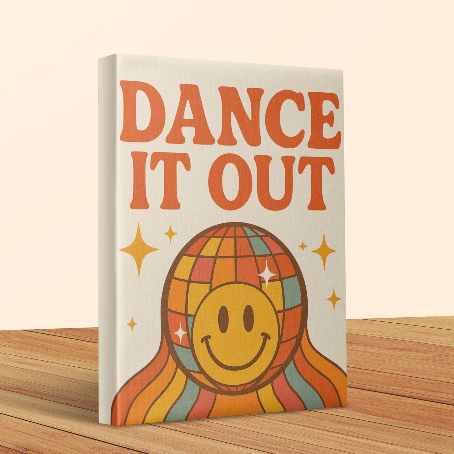 Dance It Out Canvas Print, Smiley Face Art, Retro Groovy Wall Decor, Colorful Disco Design