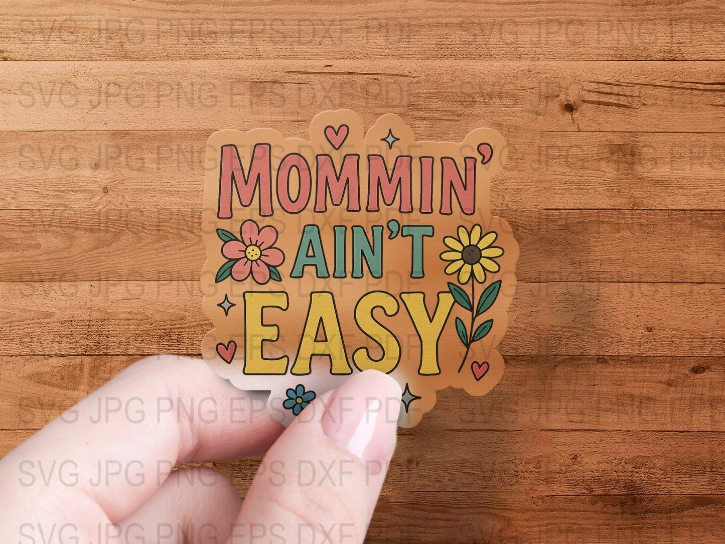 Mommin' Ain't Easy Wooden Sign, Floral Motherhood Quote Wall Decor, Colorful Home Art