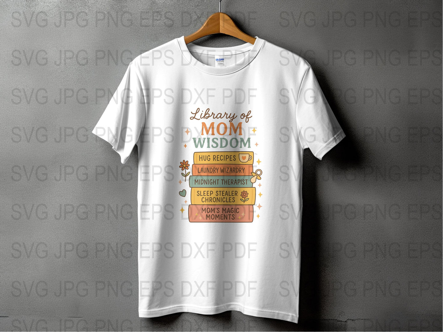 Library of Mom Wisdom T-Shirt, Funny Mother's Day Gift, Floral Graphic Tee for Moms, Comfortable Cotton Shirt, Unique Typography Design