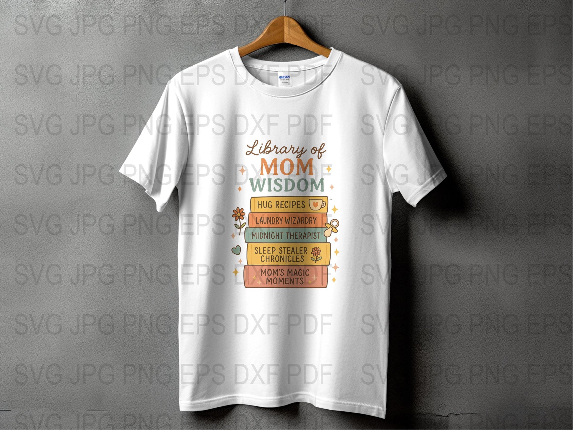 Library of Mom Wisdom T-Shirt, Funny Mother's Day Gift, Floral Graphic Tee for Moms, Comfortable Cotton Shirt, Unique Typography Design