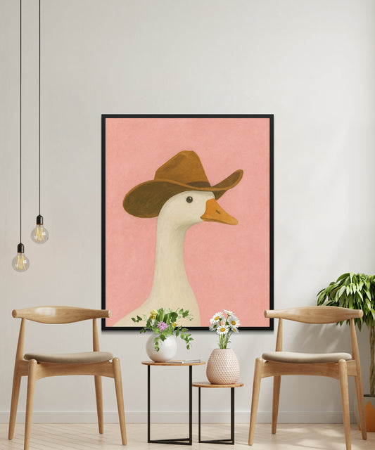 Rustic Duck Wall Art, Cowboy Hat Duck Print, Farmhouse Decor, Animal Poster, Vintage Style, Kitchen Decor, Unique Home Gift