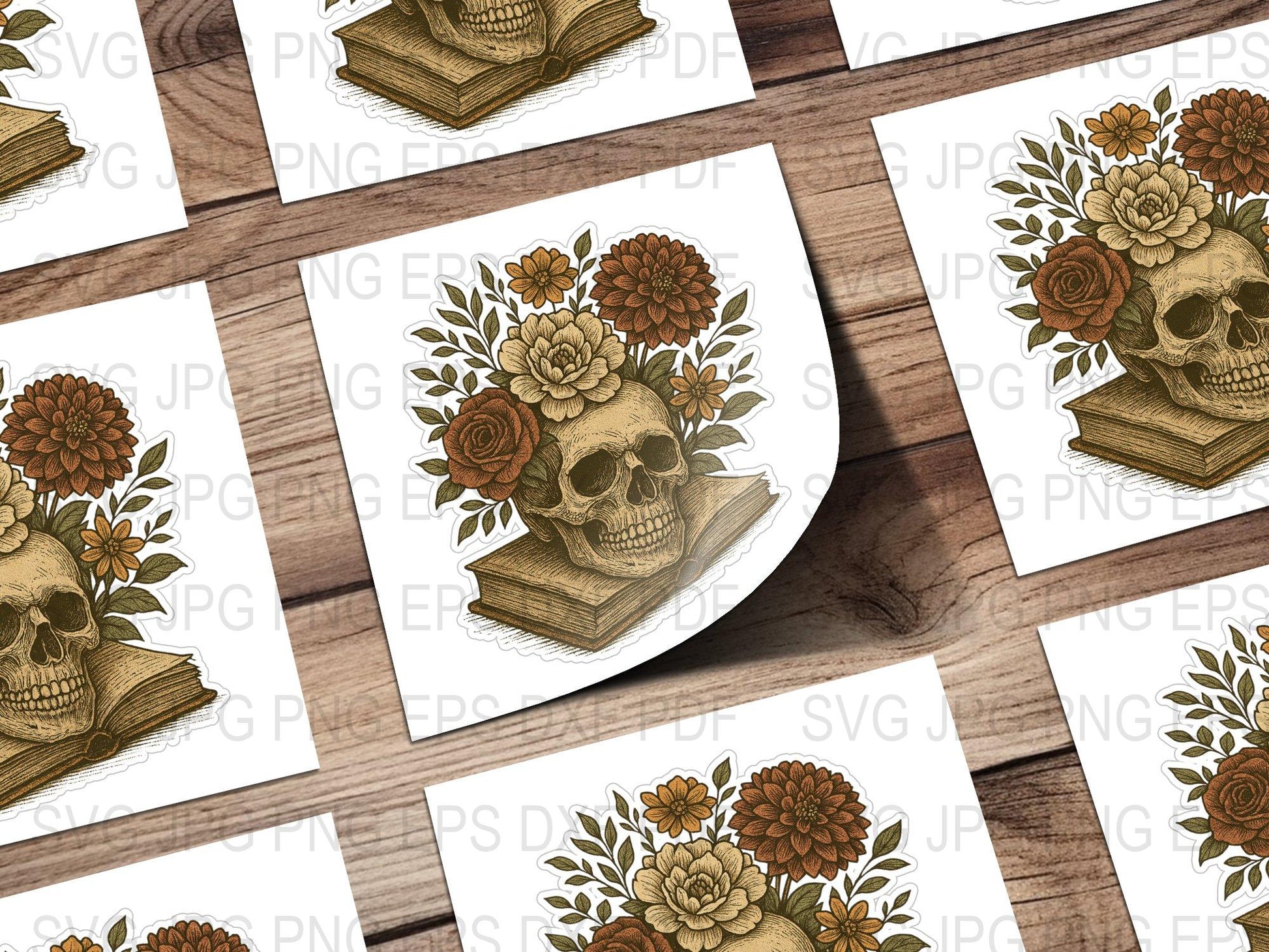 Skull and Flowers Print, Vintage Floral Skull, Boho Chic Wall Art, Home Decor, Printable Digital Download, Gothic Aesthetic, Floral Crown
