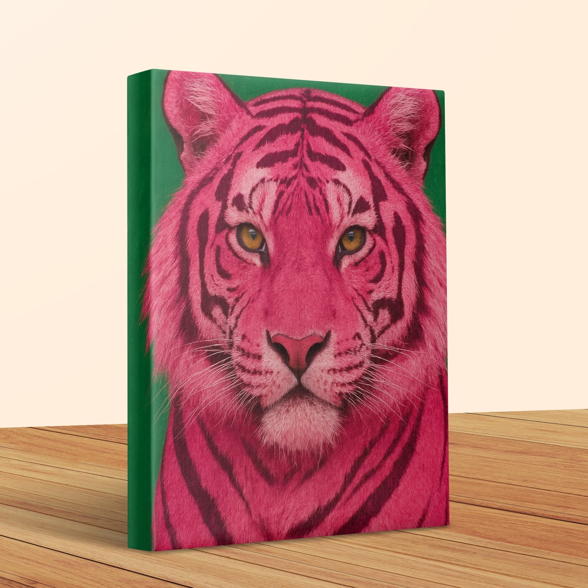 Pink Tiger Canvas Art Print, Vibrant Jungle Animal Wall Decor, Unique Home Decoration, Large Colorful Artwork