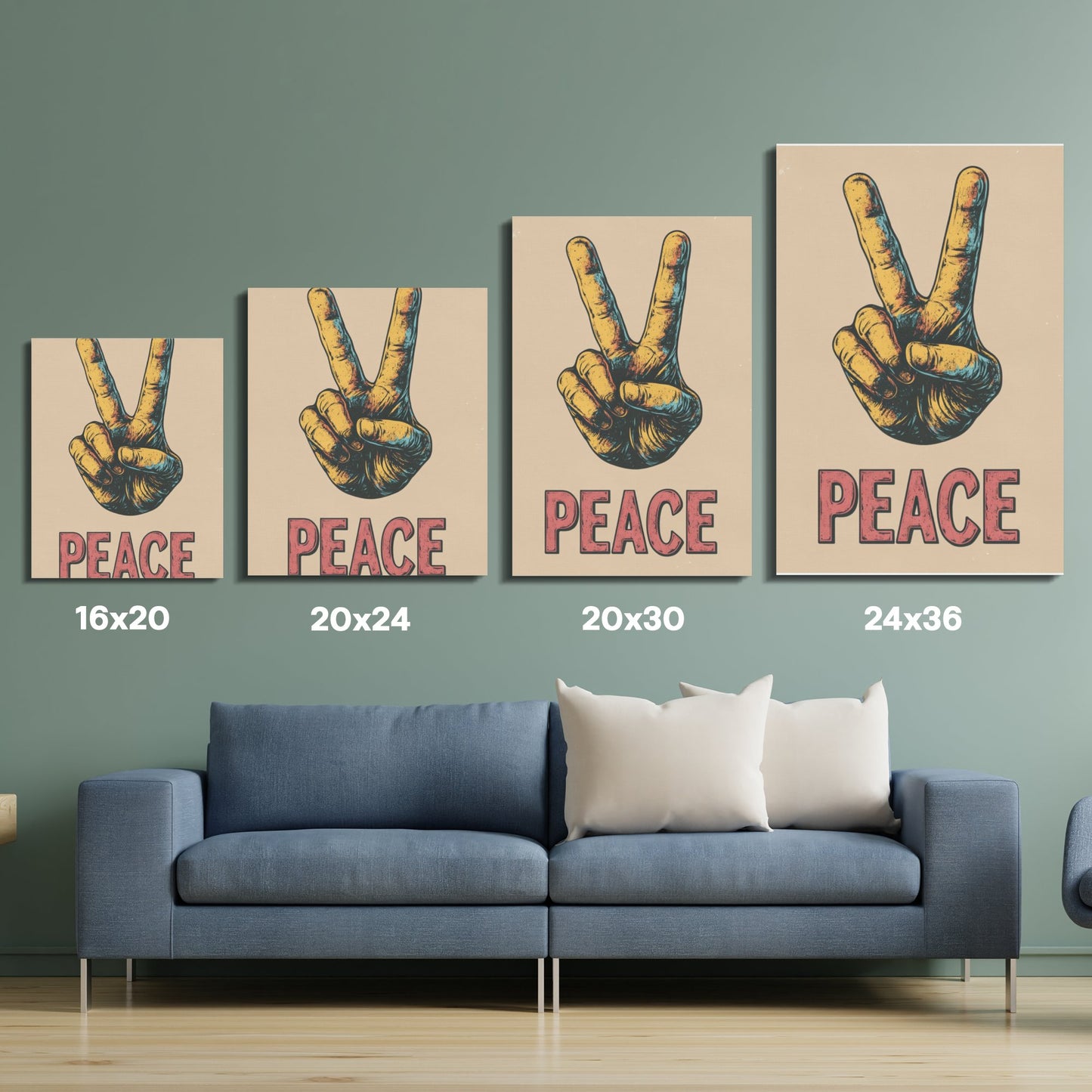 Vintage Peace Sign Wall Art Canvas Print, Retro Hand Gesture Poster, Multiple Sizes, Home Decor